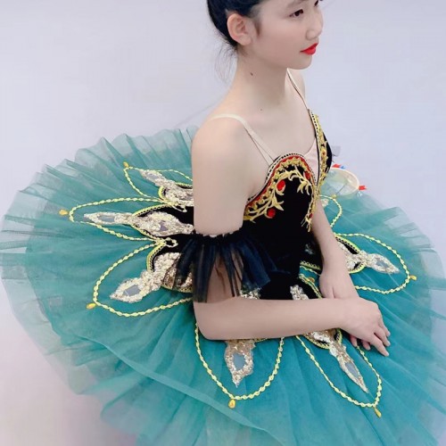 Dark green ballet  dance dress tutu skirts for girls kids little swan dance ballerina performance costume classical ballet performance outfits for kids